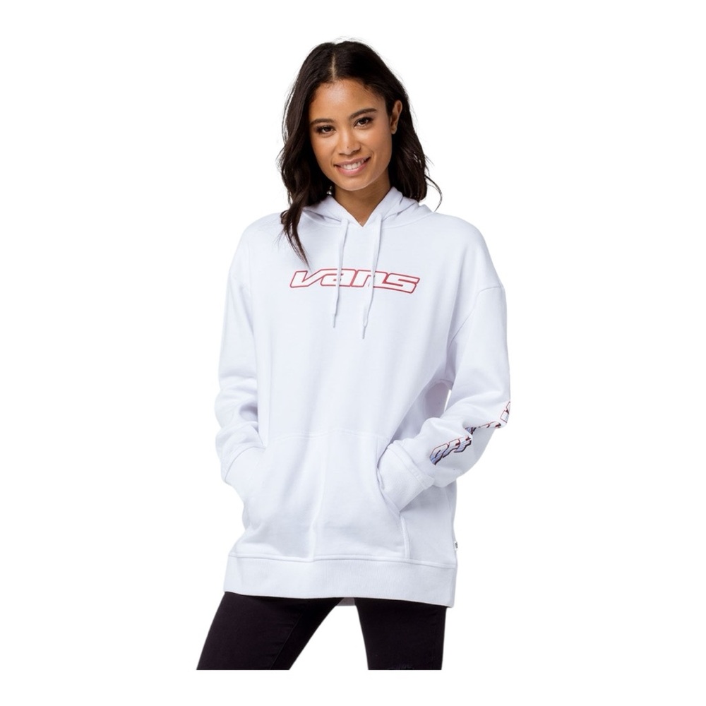 Vans Off the Wall Oversized Streetwear White Hoodie Y2K Sweatshirt Size XS